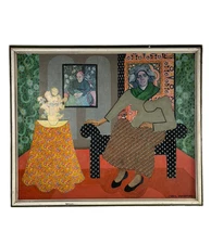 CHRIS HOVSEPIAN VINTAGE MIXED MEDIA ABSTRACT PATTERNS VAN GOGH FOLK ART PAINTING