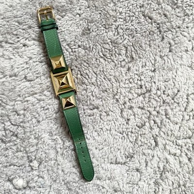 Vintage Original Hermes Medor Damen Quarz Uhr Gold Leder Watch Armband Schmück