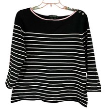 Lauren Ralph Lauren  Black White Pink Boatneck Sweater Size Large