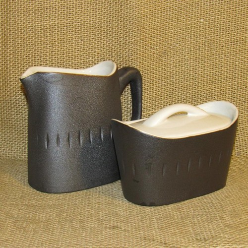 ERNST SOHN Rotguss grau Kiesel-Finish SAHNEKÄNNCHEN & ZUCKERSET ~ Mid Century Modern - Bild 1 von 14