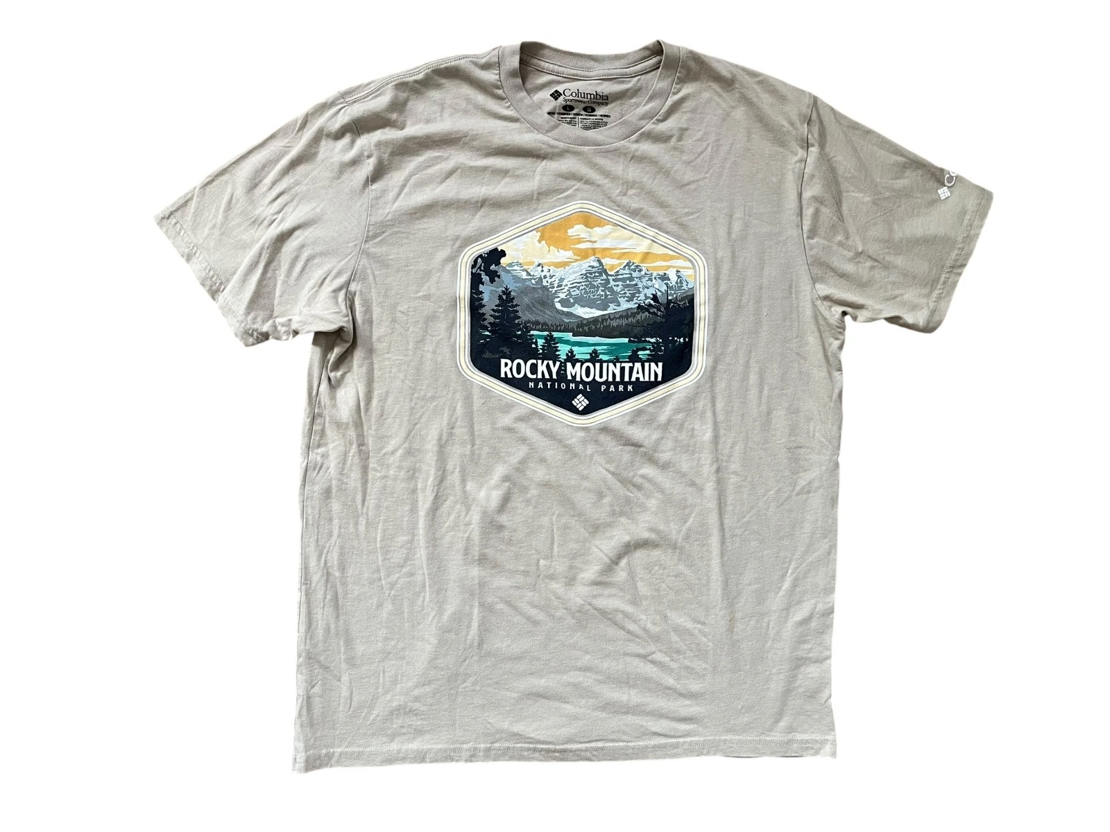 ROCKY MOUNTAIN NATIONAL PARK Brown COLUMBIA T-SHIRT Hike Trail Camping Men's L