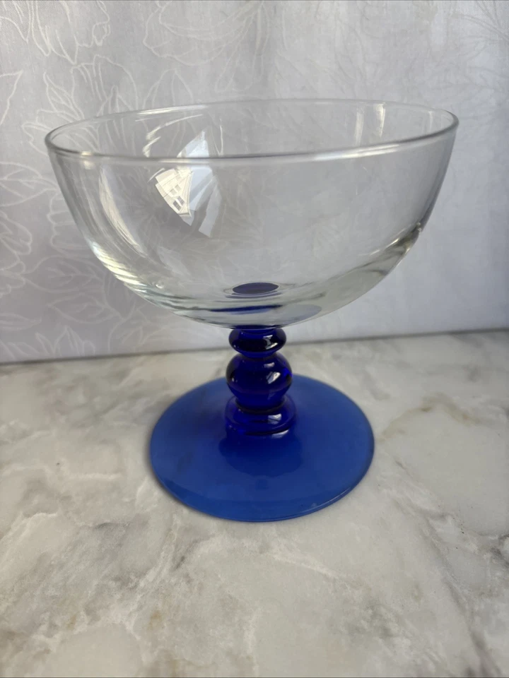 Juego de 3 Vasos Sherbert Pedestal Cristal D'Arques Cristal Vástago Azul Cobalto Foto 4 de 4