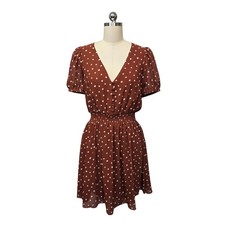 Madewell Orange Polka Dot V Neck Short Sleeve Smocked Waist Mini Dress Sz Small