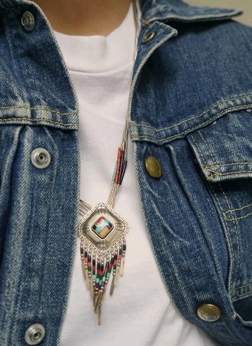 Collar Vintage Nativo Americano Plata Esterlina Seis Hilos Turquesa Incrustación 24" - Imagen 4 de 7