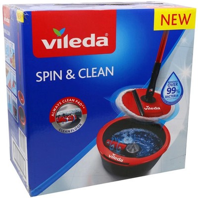 Vileda Wischmop und Eimer Set Spin & Clean System Easy & Fast Bodenreiniger Kompakt