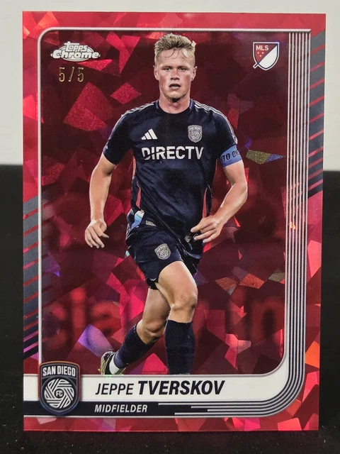 Jeppe Tverskov 2025 Topps Chrome Sapphire Edition MLS #18 Red Sapphire #/5