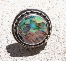 Sterling Silver Abalone Shell Statement Ring - Size 8
