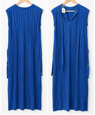 Atlen Blue Pleated Sleeveless V-Neck Midi Shi...