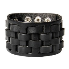 Mens Braided Wide PU Leather Wristband Bangle Adjustable