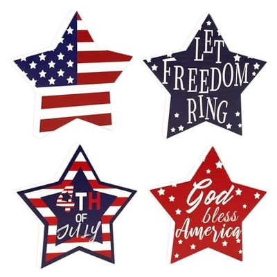 4th of July Decorations, 4 Pcs Wooden Star Signs Wood Star Standing Patriotic