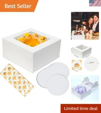 Water-Resistant 10x10x5 Cake Boxes - 5 Set Bakery Boxes with Stickers Included
