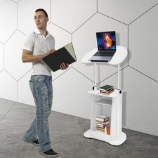 Rolling MDF Podium Church Pulpit School Lectern Conference Stand w/Storage Shelf