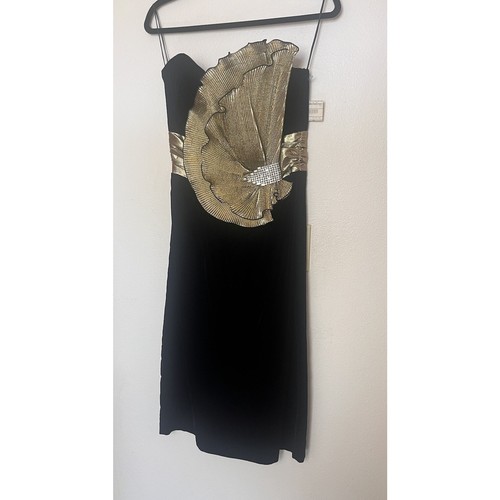 Vintage 80’s 90’s Dave & Johnny Black Velvet Gold Evening Dress Sz 9/10 Y2K - Picture 5 of 16