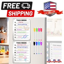 2PCS Magnetic Acrylic Weekly for Fridge, Acrylic Magnetic Dry Erase Weekly fo...