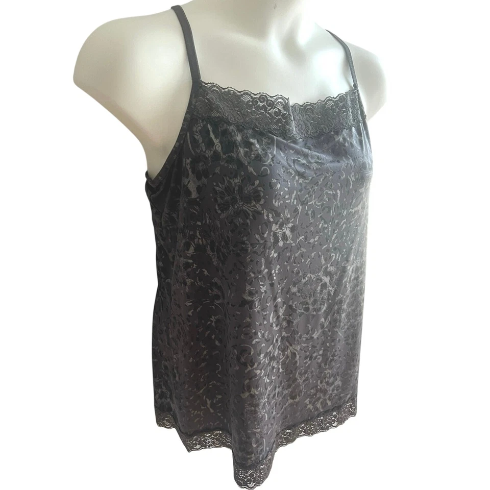 Camiseta sin mangas vintage Y2K negra floral de encaje 1X lencería elástica satinada caprichosa Foto 2 de 4