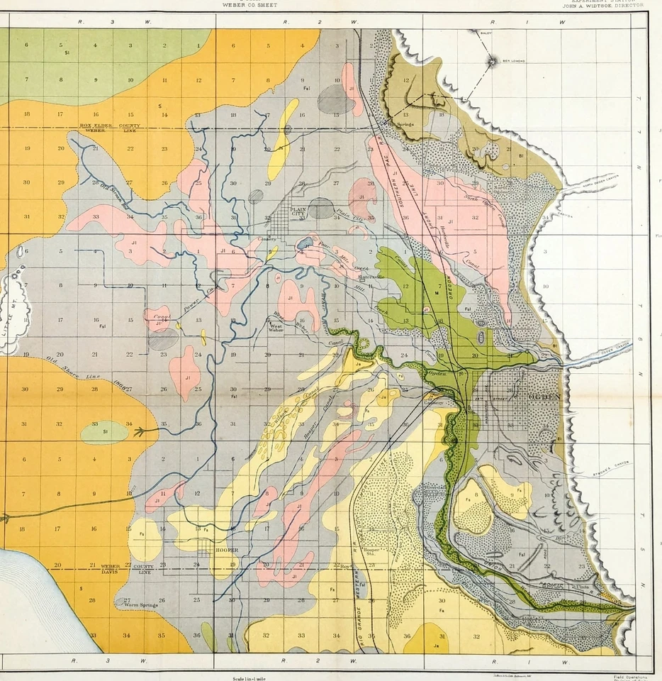1900  OGDEN UTAH Map ORIGINAL LARGE (23X19) WEBER COUNTY Railroads - Image 2 of 3