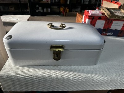 Vintage-Brotdose aus Emaille, 1920er Jahre Weiß Gebraucht Dose Box