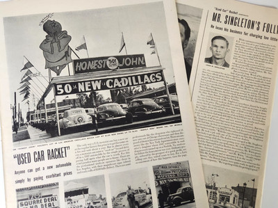 Los Angeles John Holzer Used Car Sales Vtg 1947 Magazine Print 2.5 Page Article