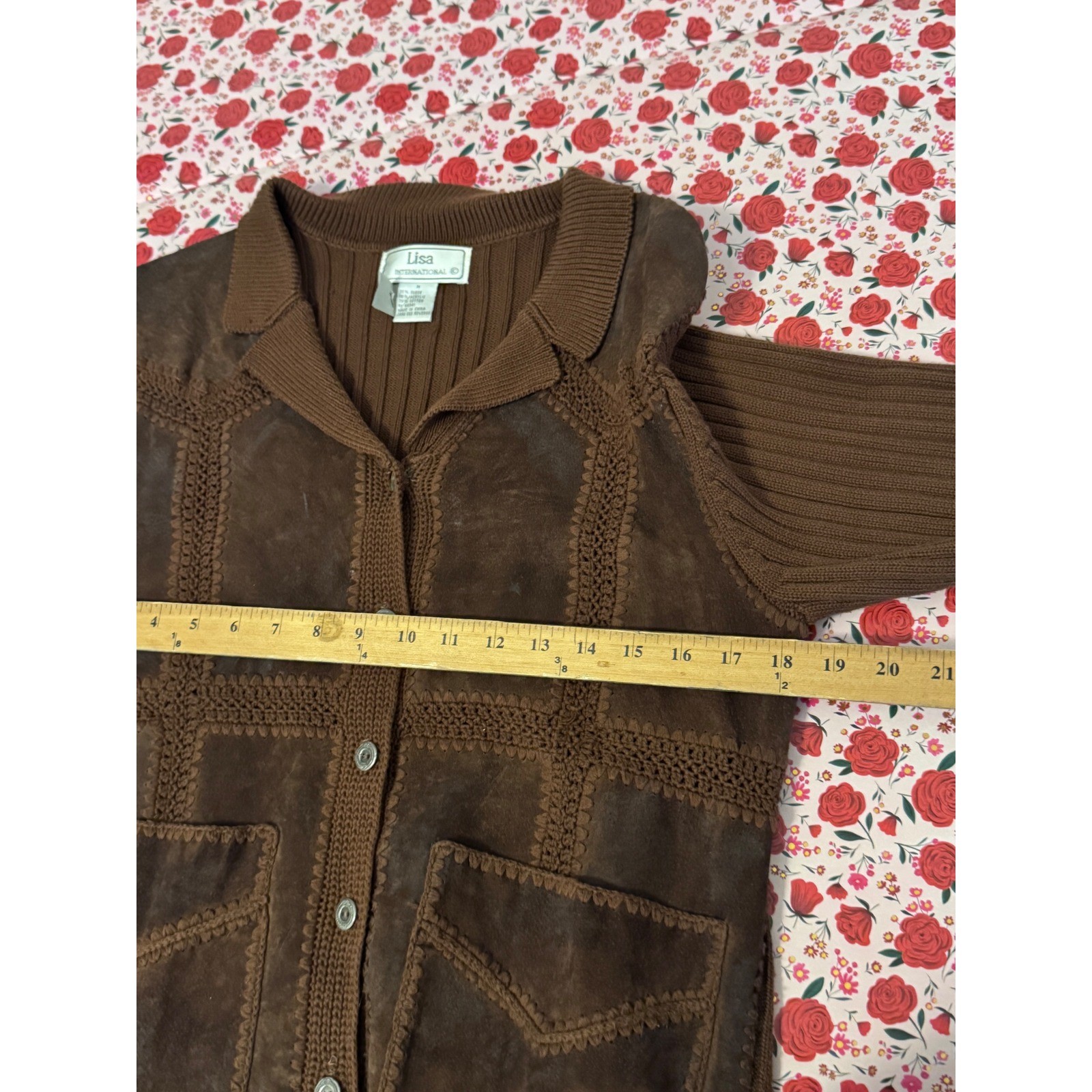 Lisa International Brown Suede Patchwork Ribbed K… - image 2