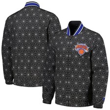 Men's Starter Black New York Knicks In-Field Play Fashion Satin Full-Zip Varsity