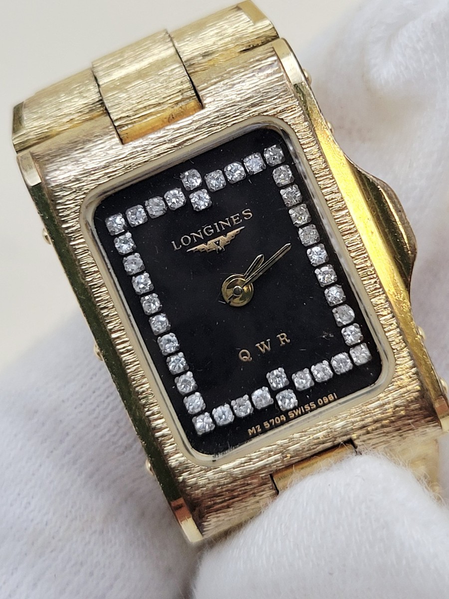 Vintage Longines QWR Diamond Tank Watch MZ 5704 Gold Bark Finish