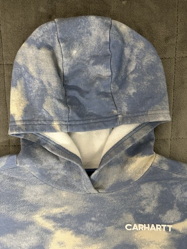 Carhartt Hoodie Youth Blue Tie Dye Clouds Pullover Size L 10/14 - Picture 6 of 10