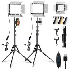 2-Pack LED Video Light Kit, Studio Light with Holder Light Barndoor, Upgrade...