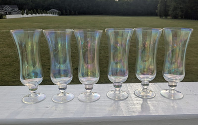 Six Unbranded  iridescent Stemmed  Glasses Flutes 6.5 ''