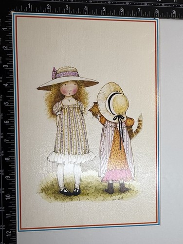 Vtg Holly Hobbie Greeting Card Oversized Prairie Girls Friends Orange Cat 12"x8" - Bild 2 von 11