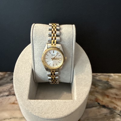 Pulsar Watch Women 24mm Gold Silver Tone Day Date V783-X003 New Battery