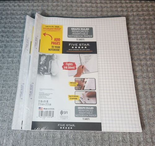 Five star graph paper 75 sheets set of 2 reinforced insertable notebook 