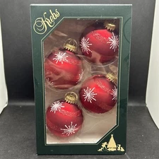 Christmas By Krebs Glass  Red Velvet W/ Stars & Stripes Ornaments NIB  4 Pack