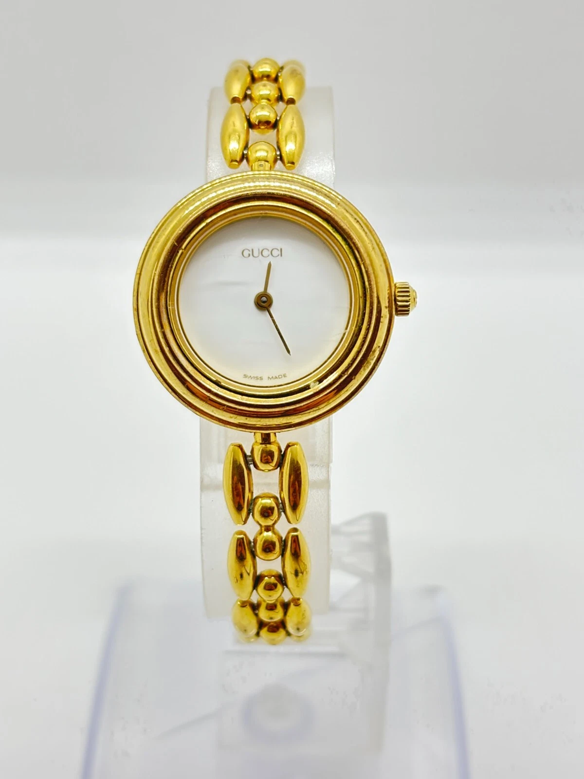 [Exc+5] Montre GUCCI 11/12 lunette changeante or blanc occasion fonctionne F/S