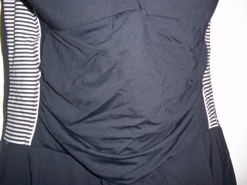 Nip Tuck Swim~Black & White Striped One Piece Swim Dress~SZ 14~Ruched Waist - Picture 4 of 9