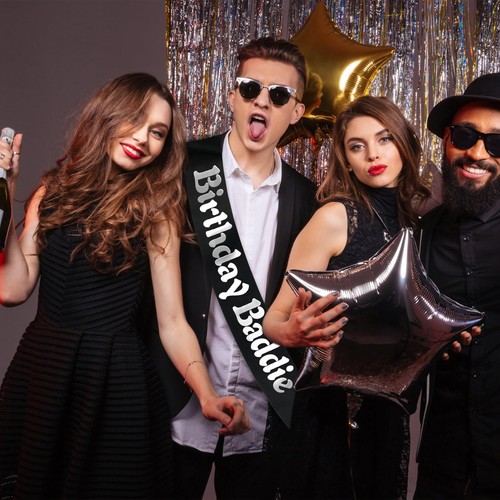 Birthday Baddie Sash Black Funny Party Sash Silver Foil Men & Women Gift - Picture 2 of 9