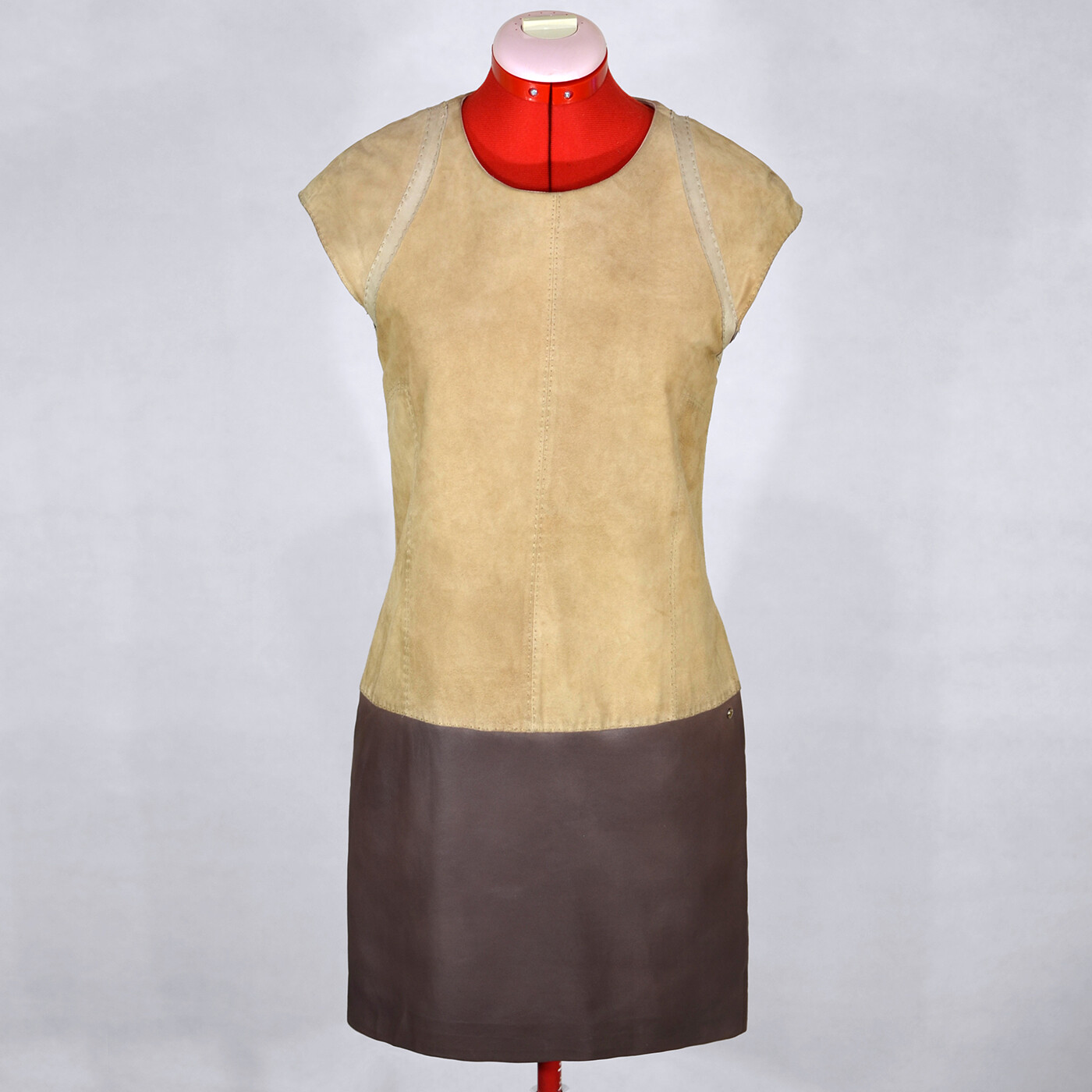 ESCADA Marrón Beige Gamuza Leahter Vestido Talla S combinado ESCADA Marrón Beige Gamuza Leahter Vestido Talla S combinado mejor moda