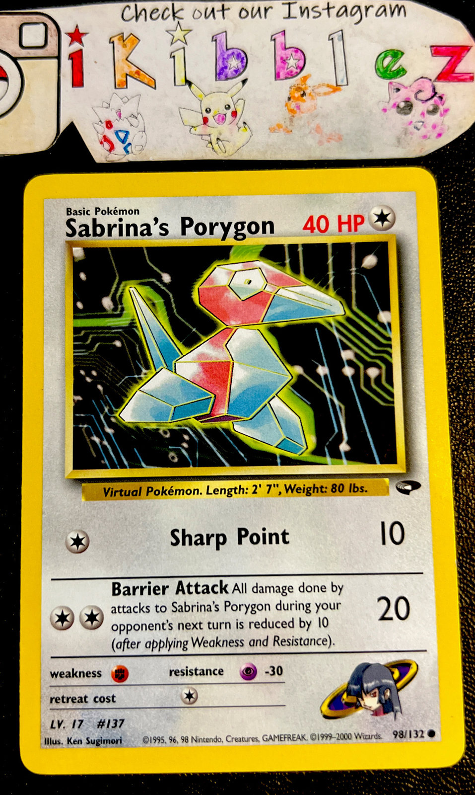 Sabrina's Porygon 98/132 LP Techno Color Art Gym Challenge Pokemon Card!