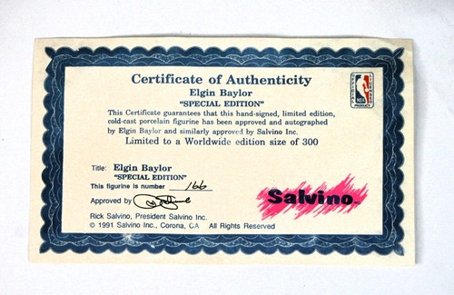 Rare Elgin Baylor Los Angeles Lakers Signed Salvino Figurine #'d 166/300 - Picture 9 of 9