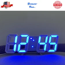 Digital 3D LED Wall Desk Alarm Clock 9.7" Brightness Adjustable Blue