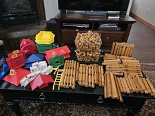 Mixed Vintage Lincoln Logs -390 pcs -Logs, roofs, windows, doors, lookout, gate