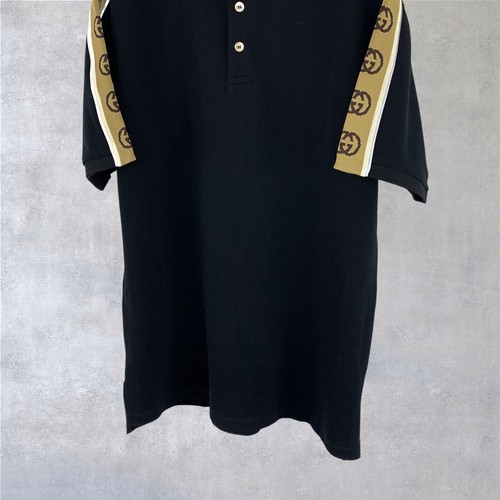 New Gucci GG Stripe Logo Jacquard Cotton Reflective Black Polo Shirt Size M - Picture 9 of 16