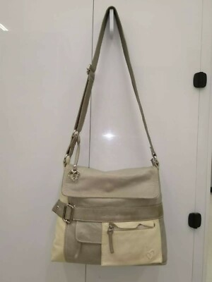 Megghi - Salamander France Grey Ivory Leather Shoulder Bag Crossbody Bag Purse