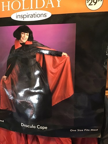 NEW HALLOWEEN COSTUME BLACK/RED REVERSIBLE DRACULACAPE WITH HOOD ADULT SIZE - Picture 5 of 6