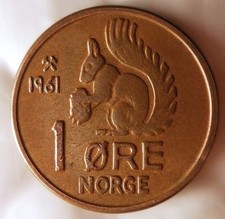 1961 NORWAY ORE - SQUIRREL COIN - Early Date - FREE SHIPPING - Norway Bin #5