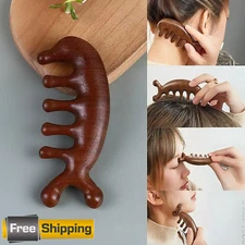 Sandalwood Meridian Massage Comb, Dolphin Head 5 Teeth Stress Relief Tool