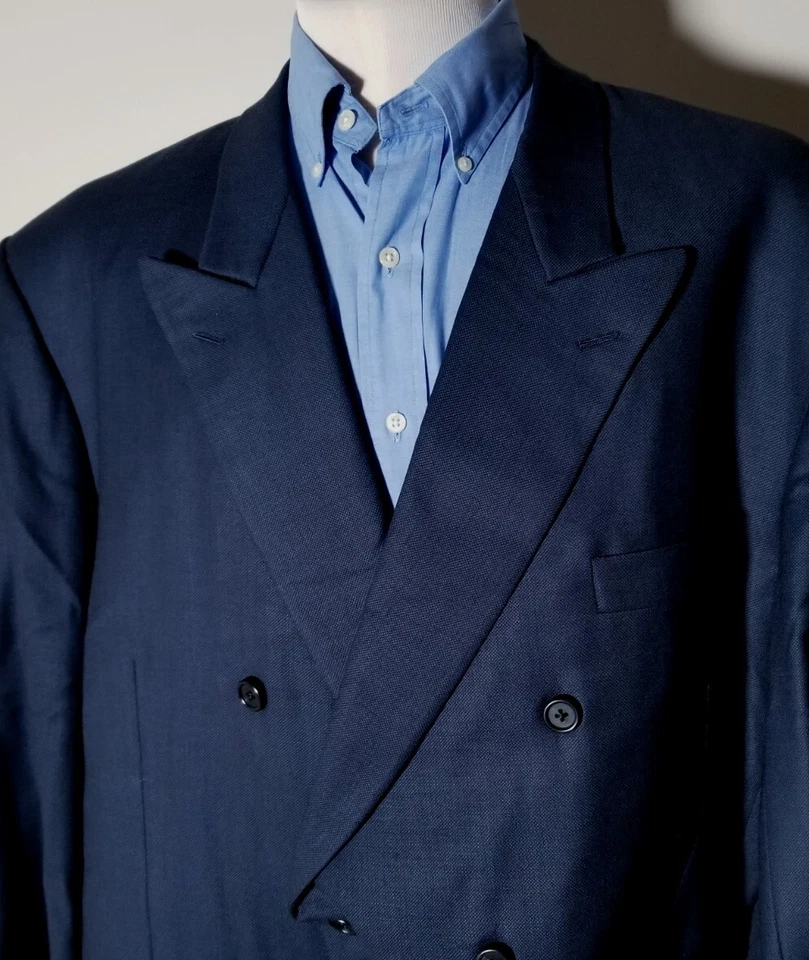 Chaqueta Blazer Abrigo Deportivo Hickey Freeman 56L Azul Negro Loro Piana Doble Pecho Foto 4 de 4