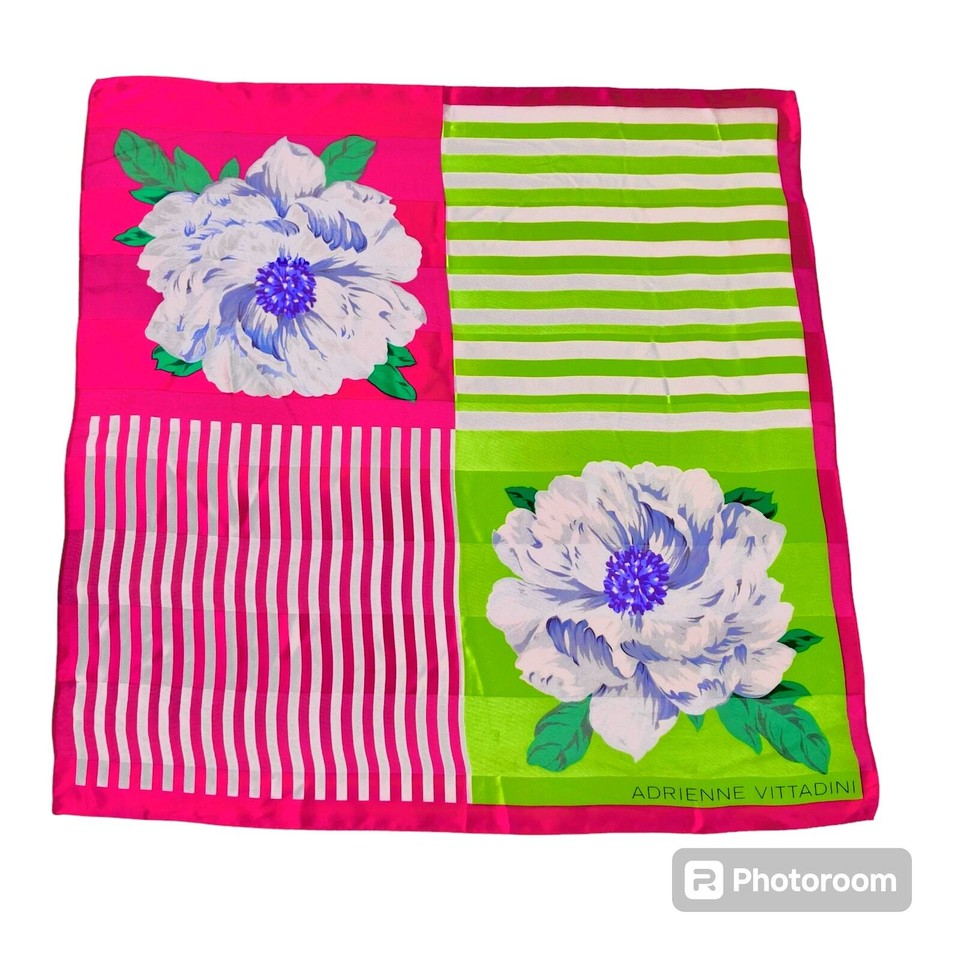 Adrienne Vittadini Scarf Womens 100 Silk Colorblock Floral Hot Pink