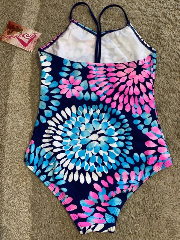 Kanu Surf Swimsuit Girls Youth Sz 14 Daisy Multicolor One Piece Regular Cut NWT