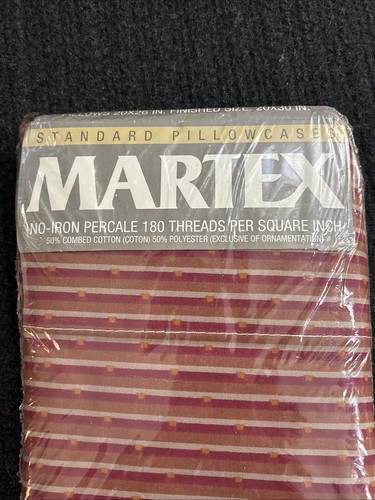 Martex Standard Pillowcases Set Of 2 New & Sealed Maroon/Rust/Tan Stripes - Picture 3 of 4