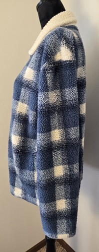 Crossroads Womens Blue Plaid Sherpa Zip Jacket Large Made in USA Warm Cozy - Picture 4 of 12